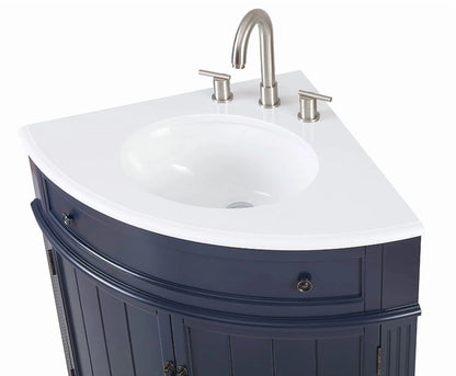 Tennant Brand 24" Navy Blue Corner Bathroom Vanity with White Quartz Top