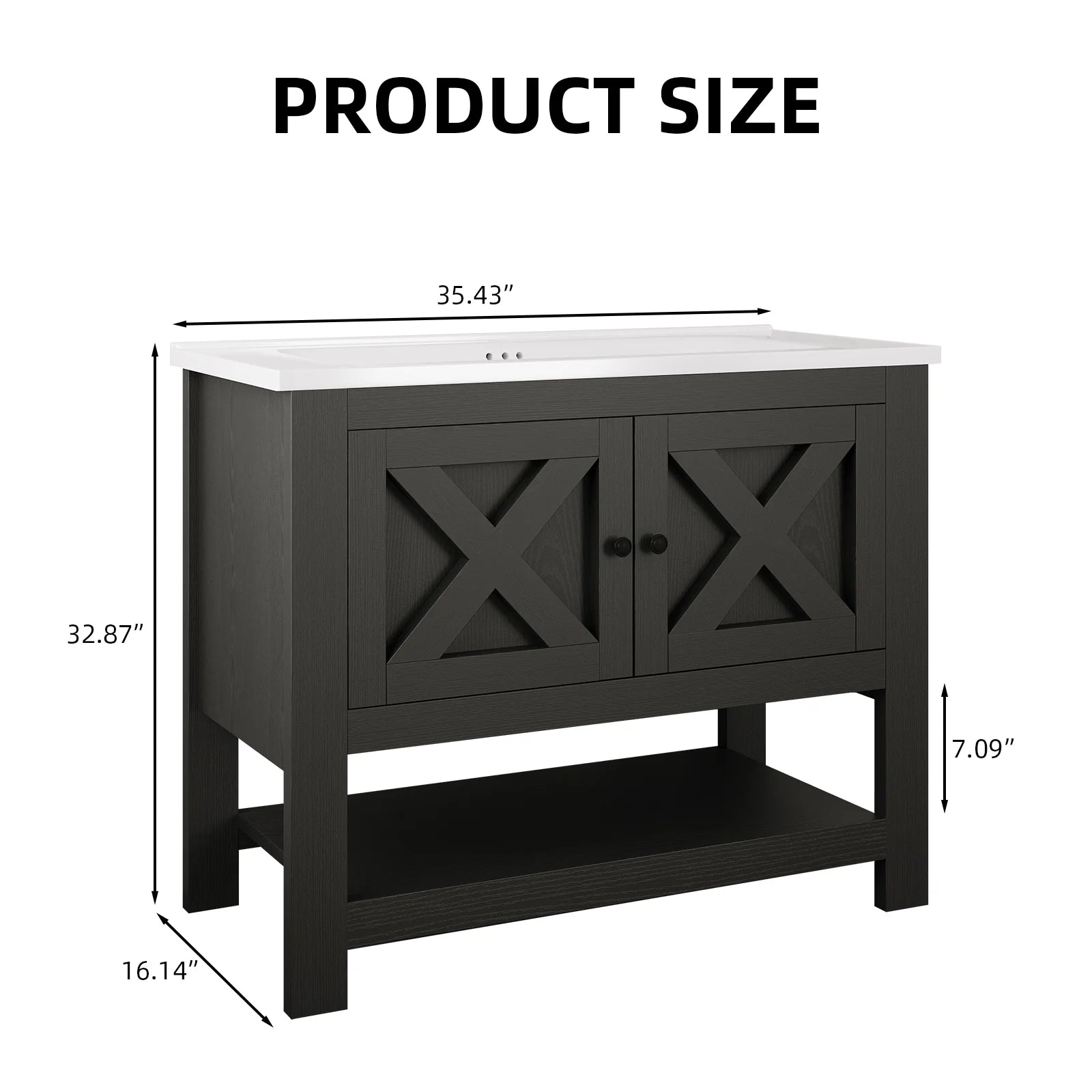 DreamCurship Bathroom Vanity with Sink Combo, 35'' Bathroom Storage Cabinet with Storage, Farmhouse Bathroom Vanity Cabinet with 2 Doors and Open Shelf, White
