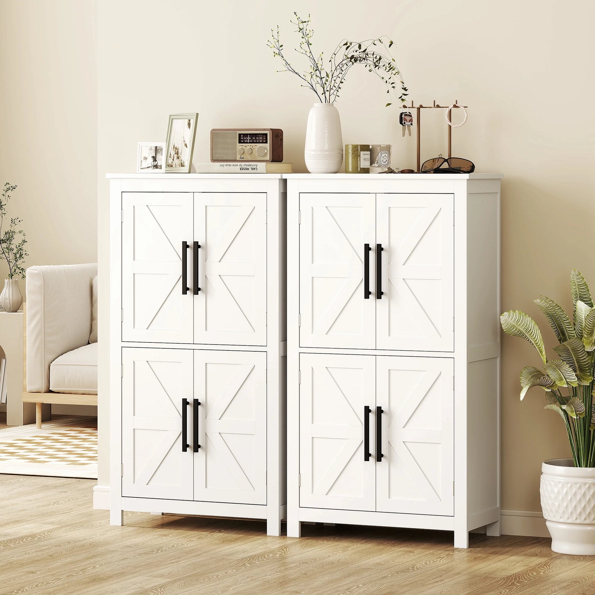 HOMCOM Bathroom Floor Cabinet, Farmhouse Bathroom Cabinet with Doors, White