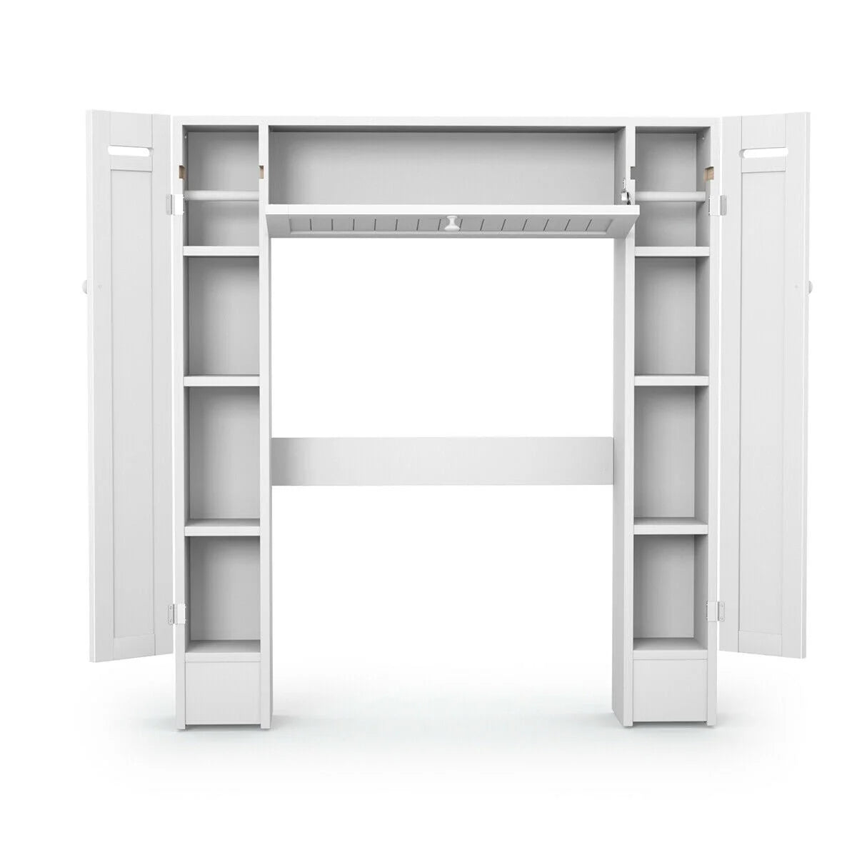 Costway Over the Toilet Storage Wooden Cabinet Drop Door Spacesaver Bathroom White