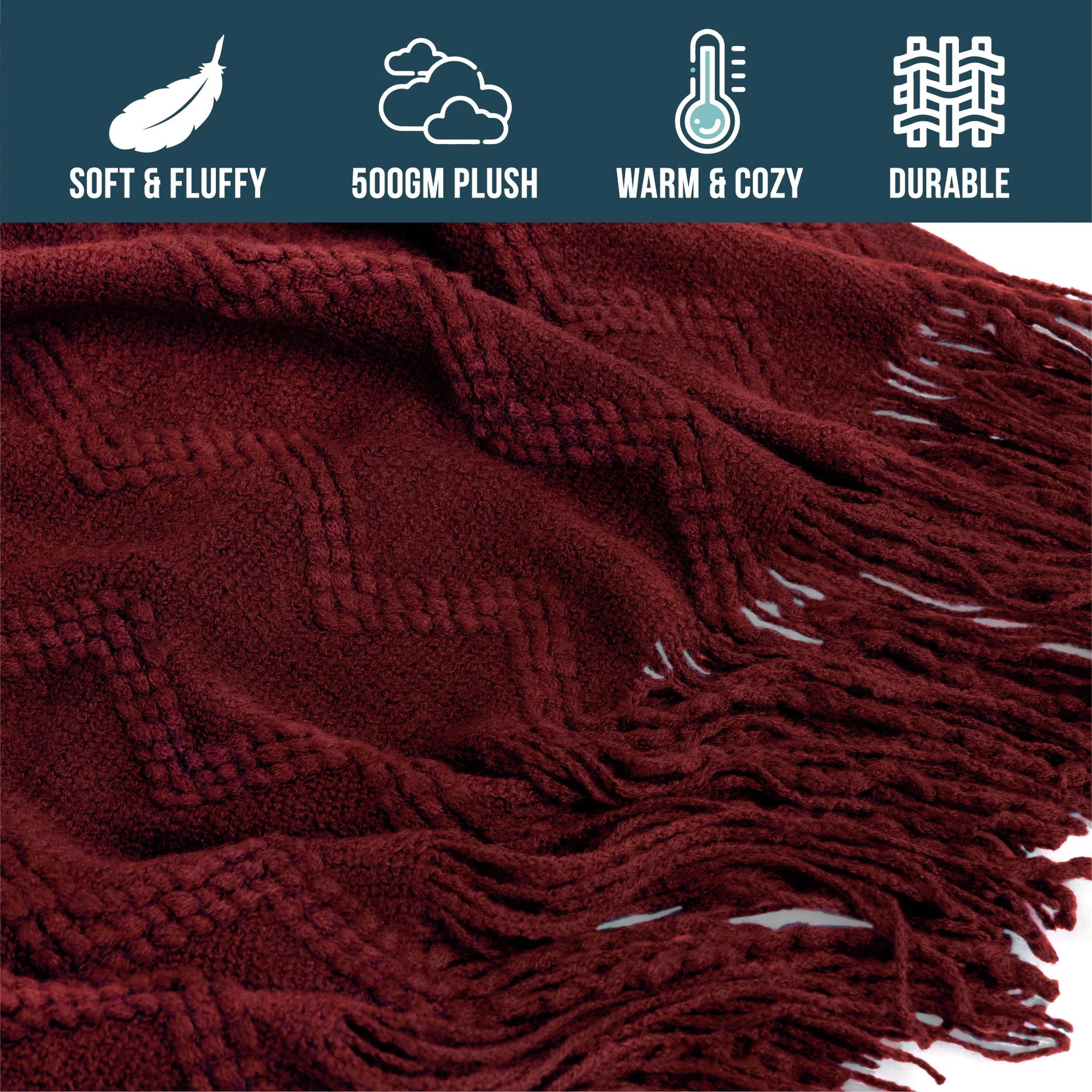 PAVILIA Maroon Red Knit Throw Blanket Couch, Soft Knitted Boho Farmhouse Home Decor Woven Throw, Cozy Decorative Afghan Bed Sofa, Outdoor Summer Fall Gift Lightweight, Burgundy Wine Cranberry, 50x60