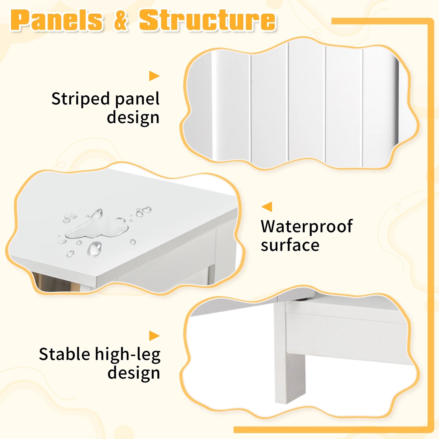 Zimtown Wooden 2-Door Bathroom Cabinet Storage Organizer with 2 Shelves& 1 Drawer & Three-layer Side Rack, White