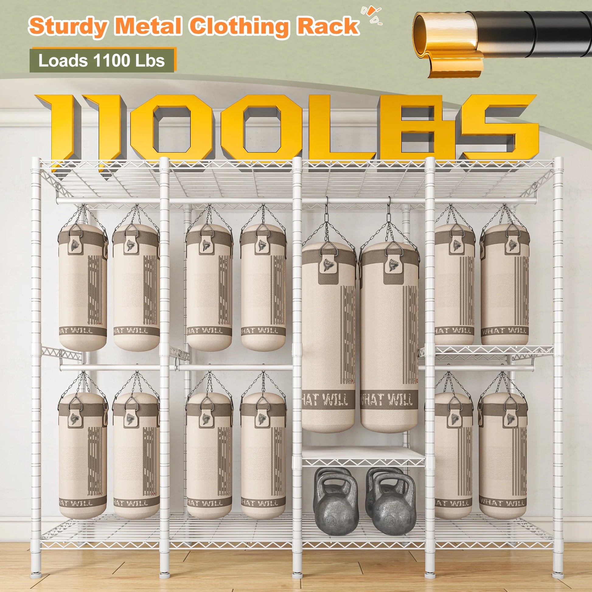 EnHomee 76"W Clothes Rack with Cover,1100LBS Heavy Duty Wardrobe Closet Organizer,Adjustable Portable ClosetBlack