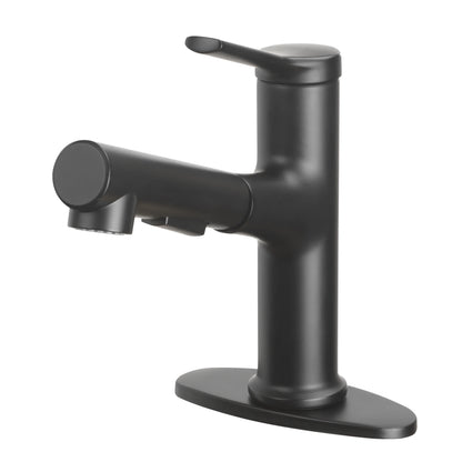 Better Homes and Gardens Pull-Out Bathroom Sink Faucet with Pop-Up Drain and Optional Deckplate, Matte Black