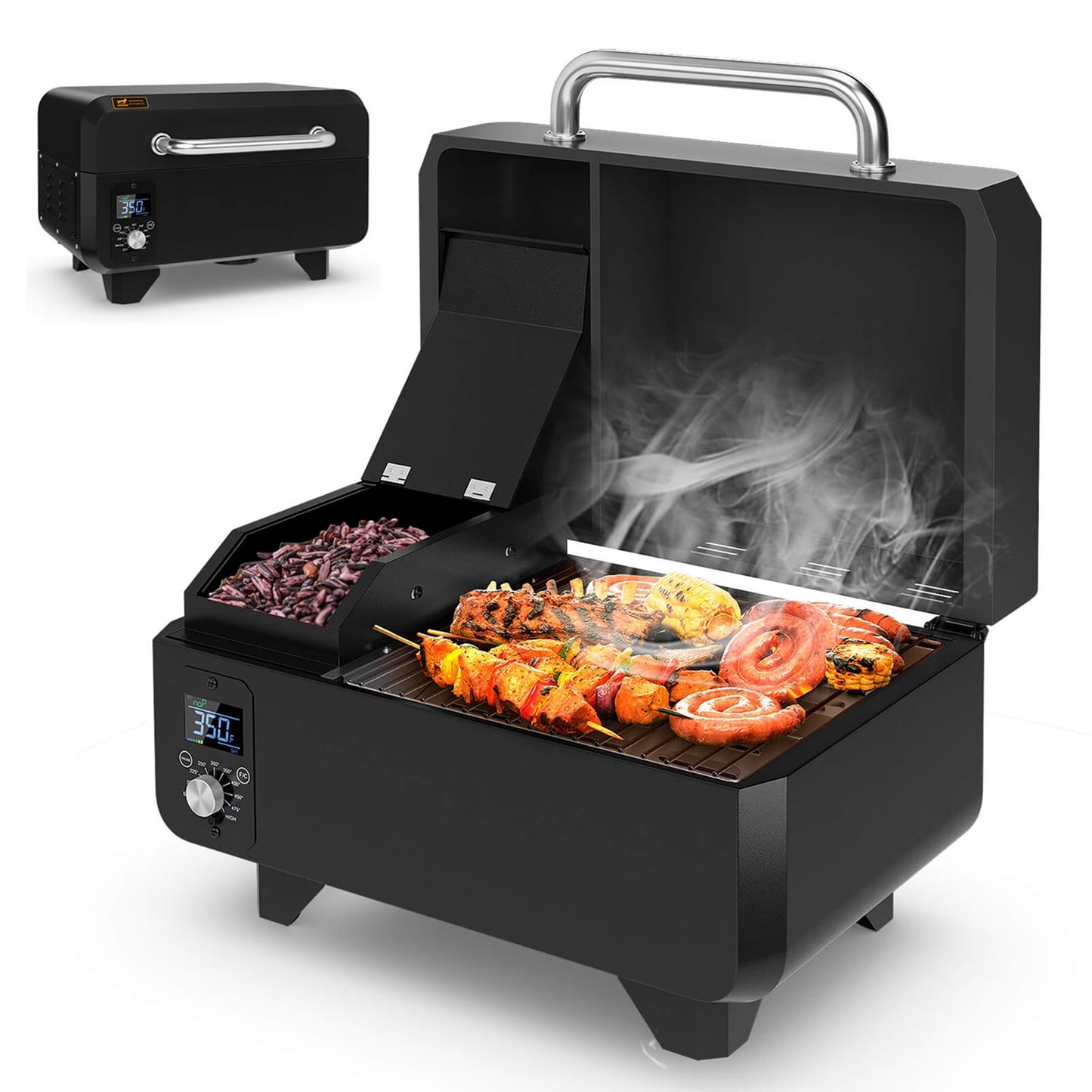Costway 8-in-1 Portable Pellet Grill with Digital Control Meat Probe Detachable Ash Pan Red