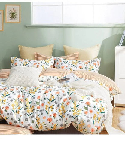 Say Yes Bedding Estella Orange Floral 100% Cotton Reversible Comforter Set, Queen/Full Size