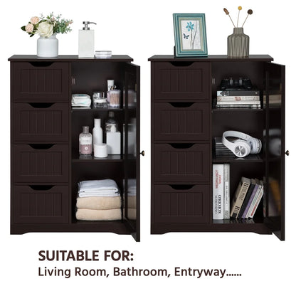 Alden Design Wooden Bathroom Storage Cabinet with 4 Drawers & Cupboard, Espresso