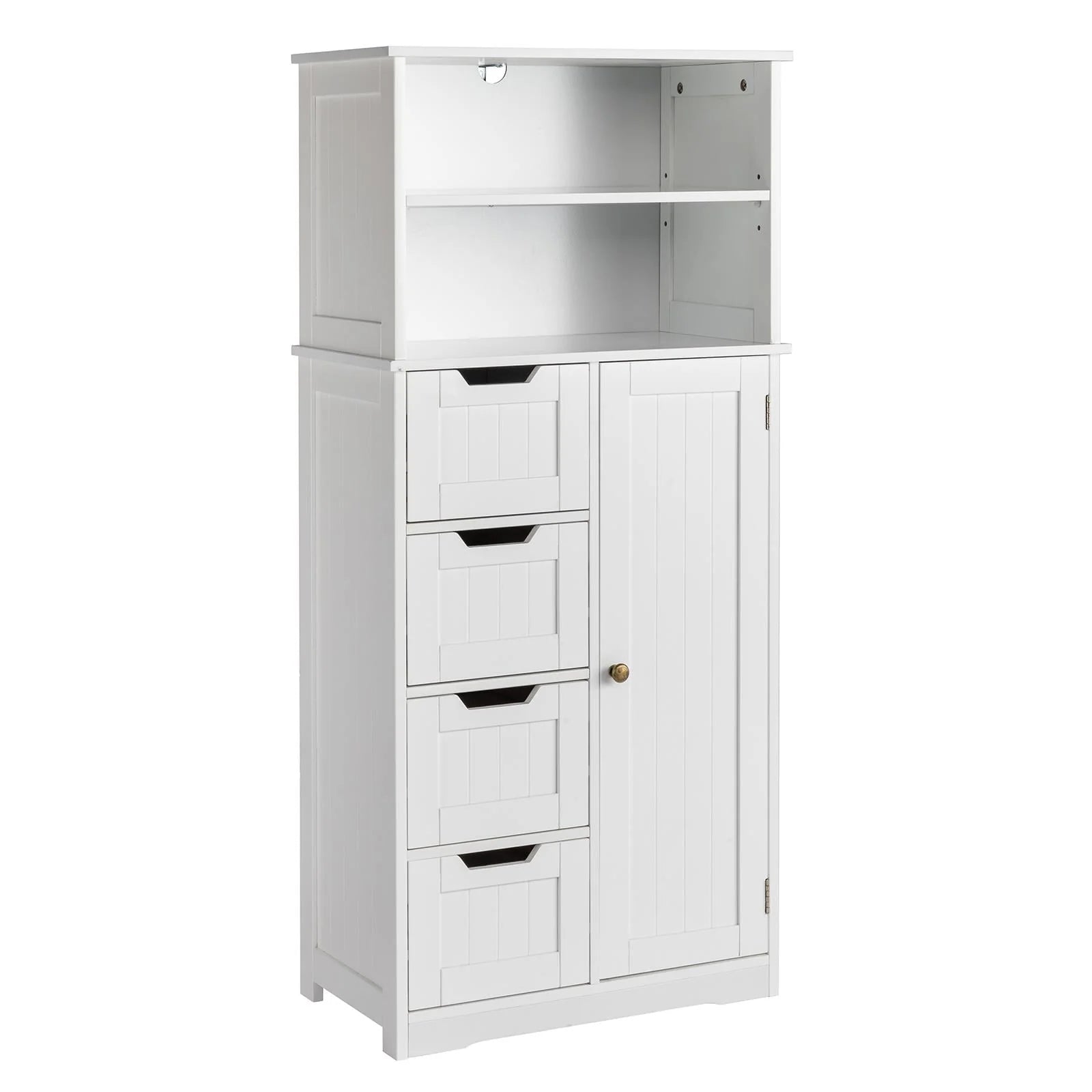 Ktaxon Freestanding Bathroom Floor Cabinet, Multipurpose Storage Cabinet with 4 Drawers, 1 Cupboard & Adjustable Shelves for Kitchen Living Room Bedroom, White