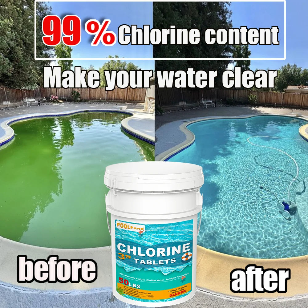 50 LBS Pool & Spa Chlorine Tablets Pool Supplies 50 Pounds 3 Inch Chlorine Stabilizer Hot Tubs Bathtub Chlorinating Tablets