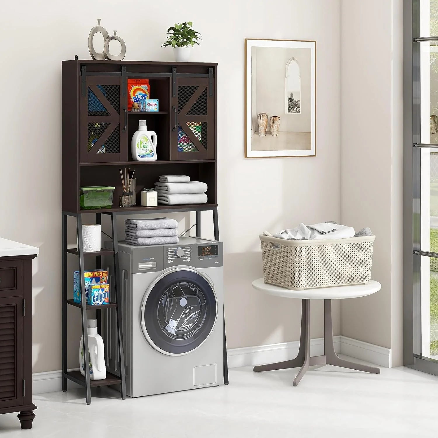 Vabches Over The Toilet Storage Cabinet with Toilet Paper Holder Stand, Above Toilet with Adjustable Shelf & 2 Doors