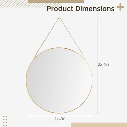 Wall Mirror, 15.7in Hanging Round Mirror with Chain, Golden Metal Frame Circle Mirror for Bathroom, Bedroom, Living Room, Entryway