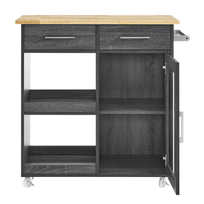Culinary Rolling Kitchen Cart with Storage in Charcoal Natural - 3 Tiers Kitchen Island on Wheels with Towel Bar, Functional as a Coffee Station, Bar Cabinet or Butcher Block Island
