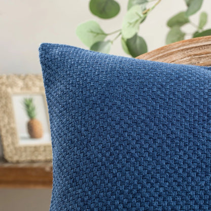 Phantoscope Classic Woven Textured Thick Solid Color Checker Plaid Series Decorative Throw Pillow, 20" x 20", Blue, 2 Pack