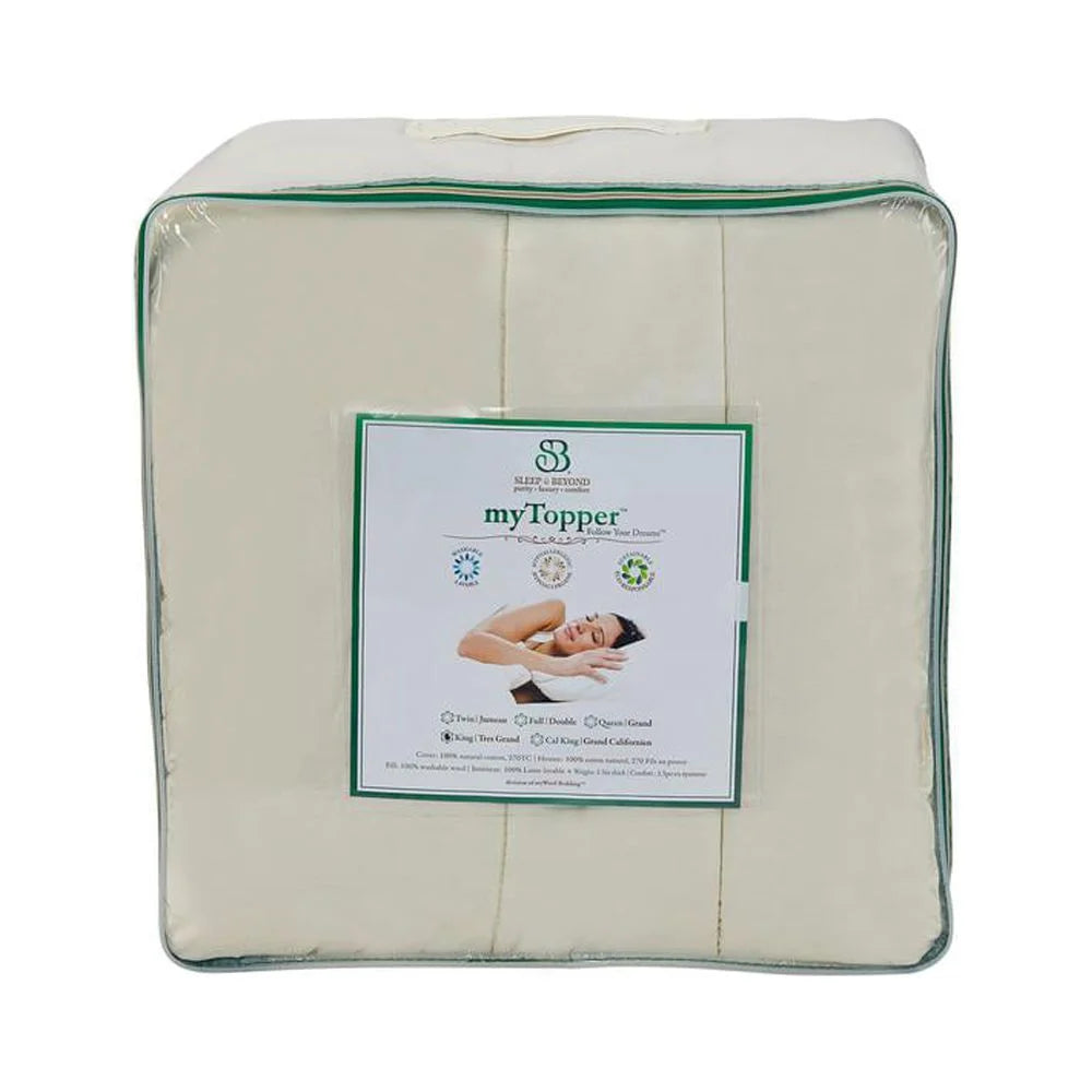 Sleep & Beyond myTopper, 100% Washable Wool Mattress Topper, Full 54x7", 1.5in thick