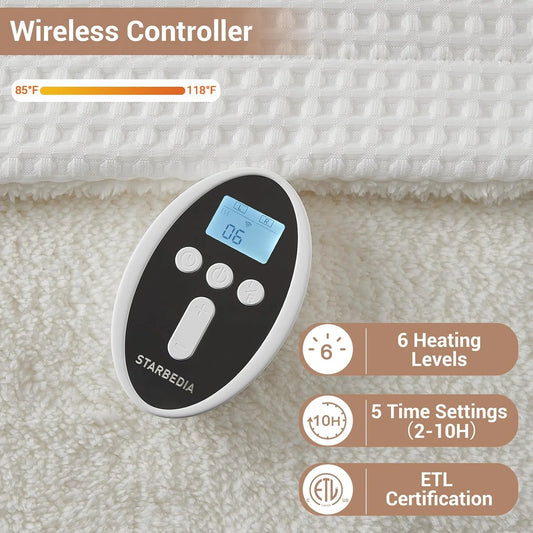 Heated Blanket King Size - Fast Heating Electric Blanket with Wireless LCD Controller, White, 90"x100"