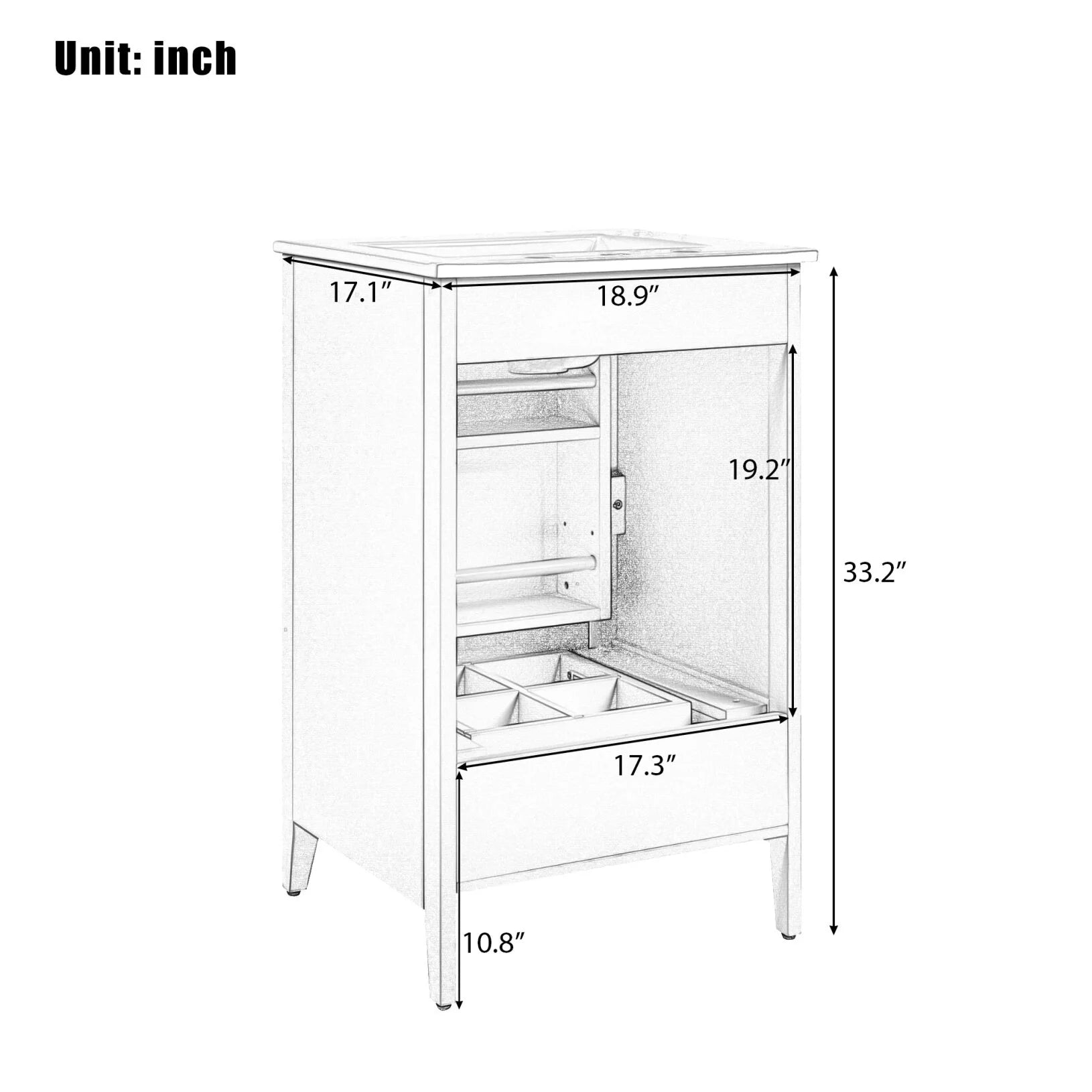 20.3 Inch Bathroom Vanity with Ceramic Sink, Solid Wood Small Single Vanity with Drawer and Soft Close Doors, White Modern Bathroom Cabinet with Storage