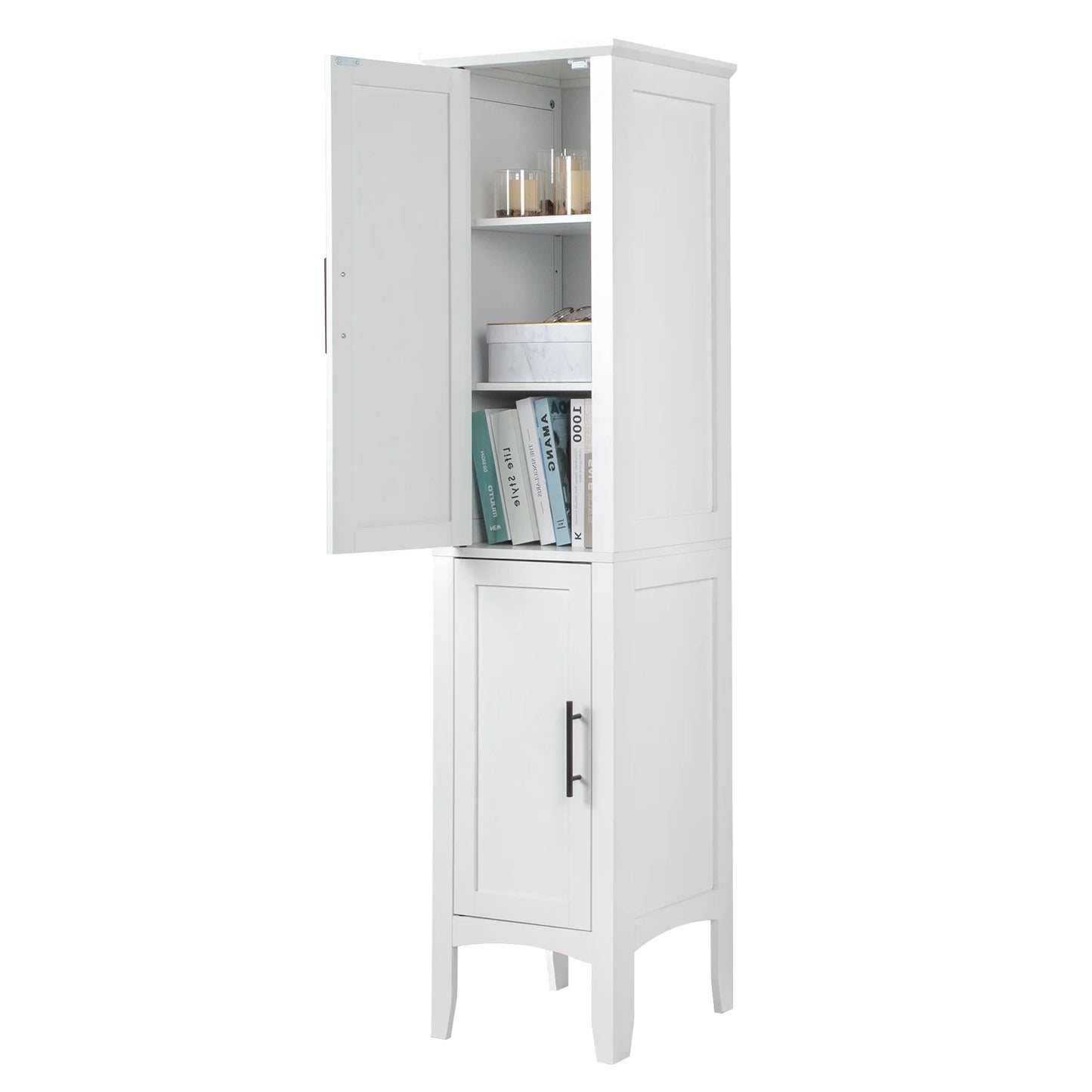 Ktaxon Bathroom Storage Cabinet Narrow Tall, Freestanding Cabinet Storage Tower with 2 Door, White