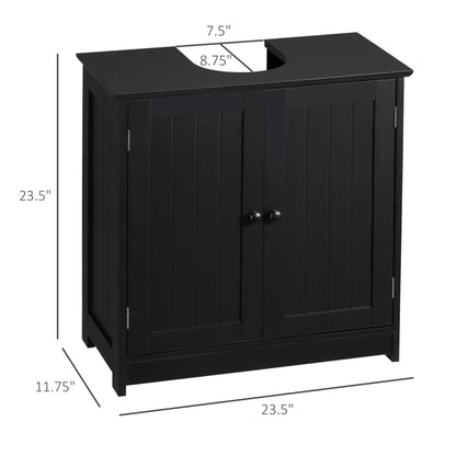 HOMCOM Under Sink Bathroom Cabinet with 2 Doors and Shelf, Pedestal Sink Bathroom Vanity Cabinet, Black