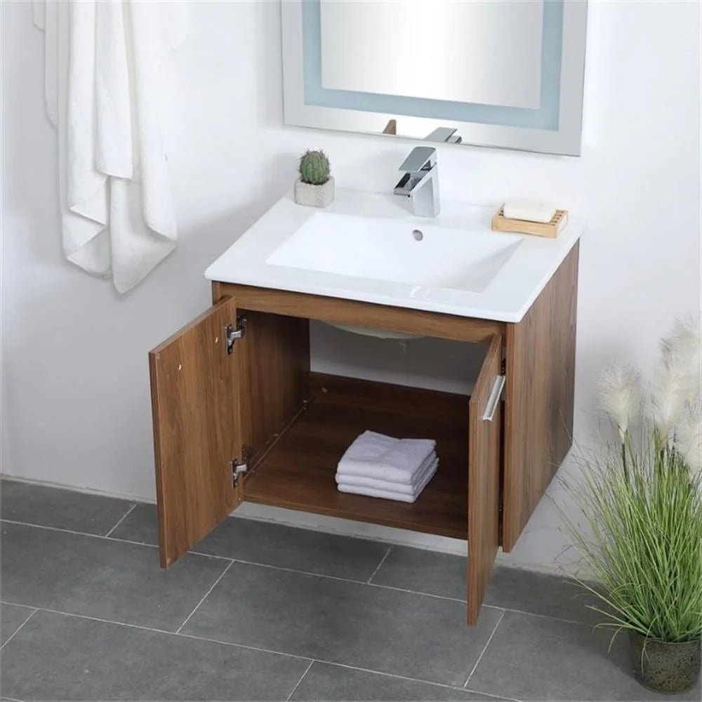 24 inch Single Bathroom Floating Vanity in Walnut Brown