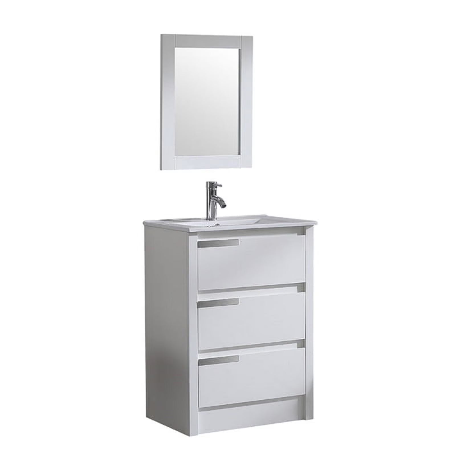 Walsport 24" Luxurious Bathroom Vanity with Ceramic Sink and Countertop and Mirror and Faucet,Double Door Stand Floor Cabinet Bathroom Storage Vanity with Pop Up Drain,White