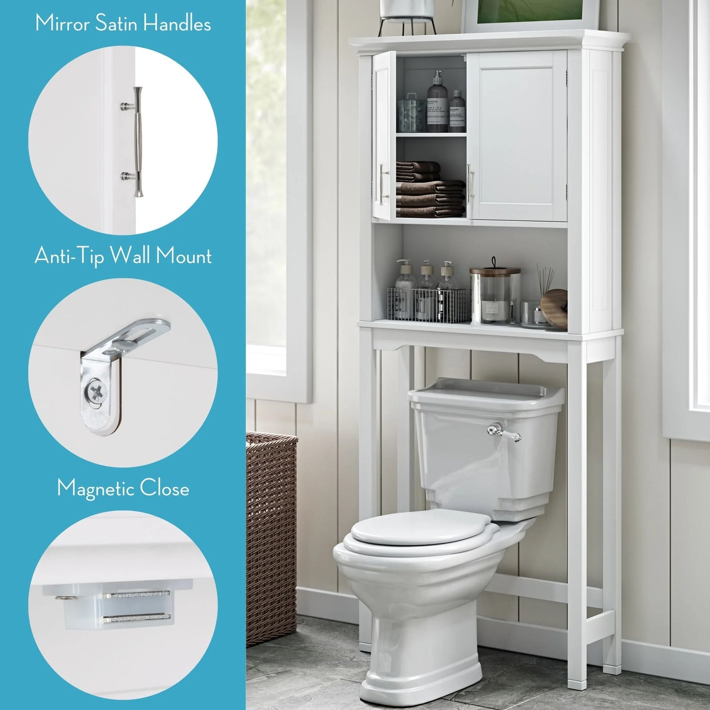 RiverRidge Somerset Over the Toilet Bathroom Spacesaver Medicine Cabinet Shelf - White