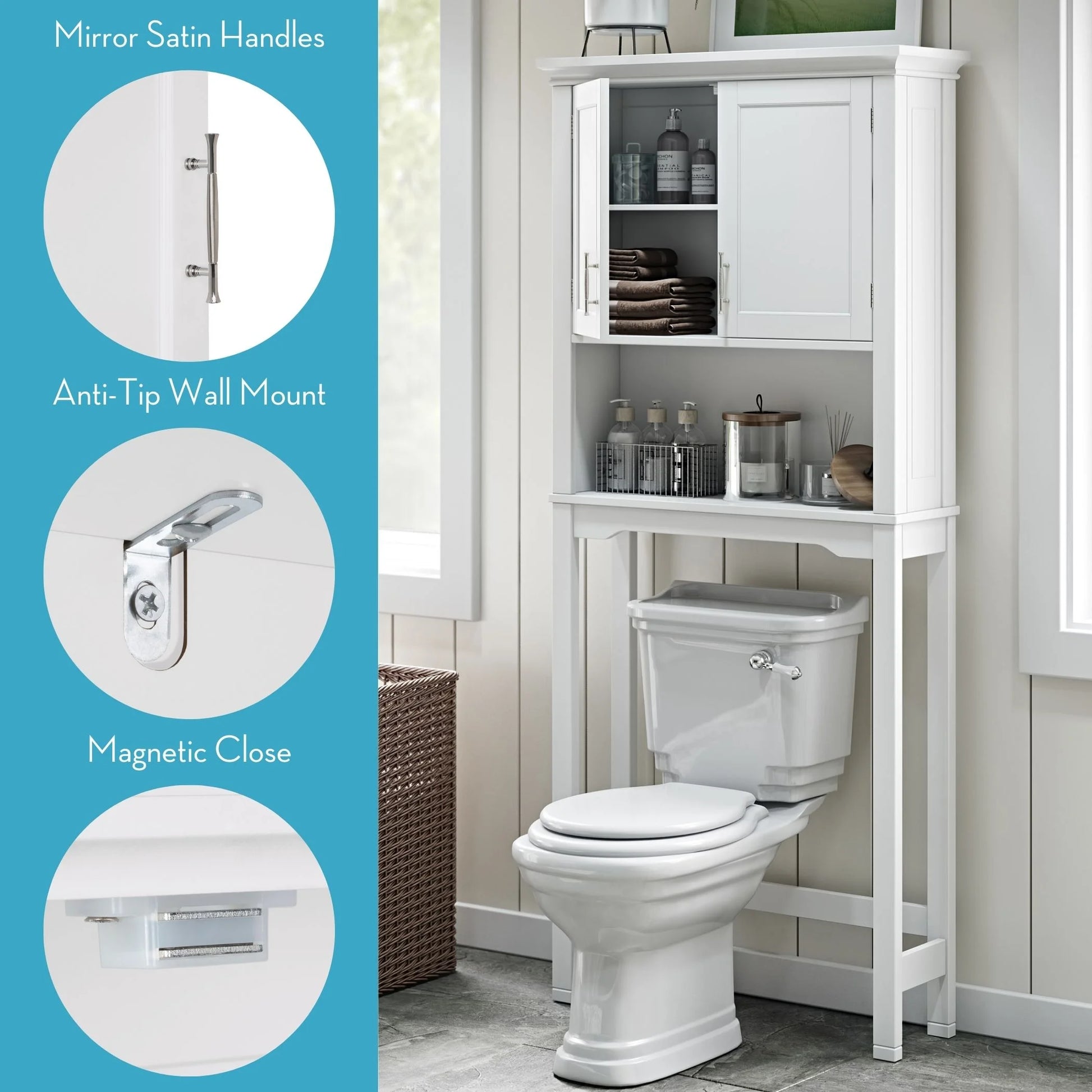 RiverRidge Somerset Over the Toilet Bathroom Spacesaver Medicine Cabinet Shelf - White