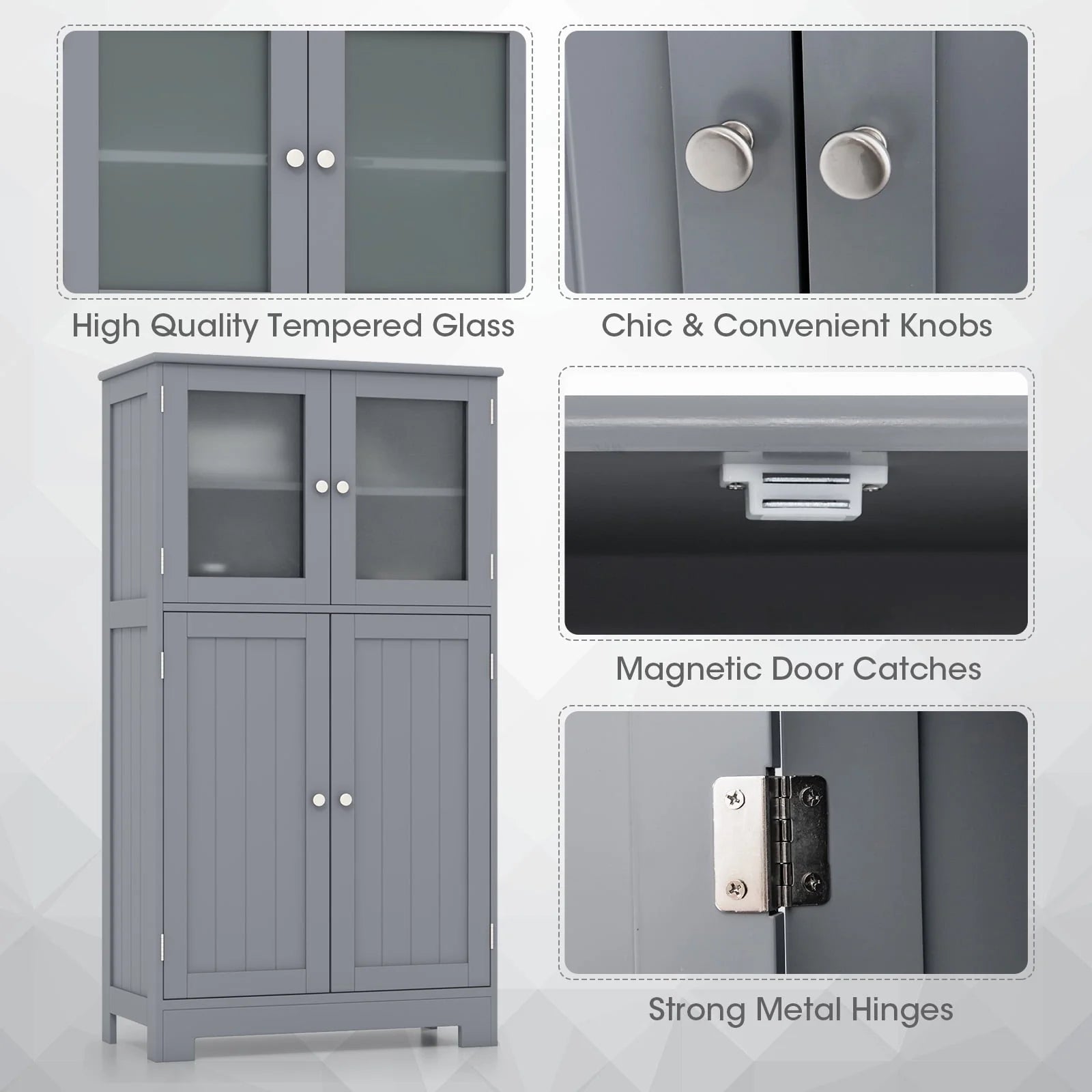 Topbuy Bathroom Storage Cabinet Freestanding Storage Cabinet w/4 Doors Wooden Kitchen Cupboard w/Adjustable Shelf