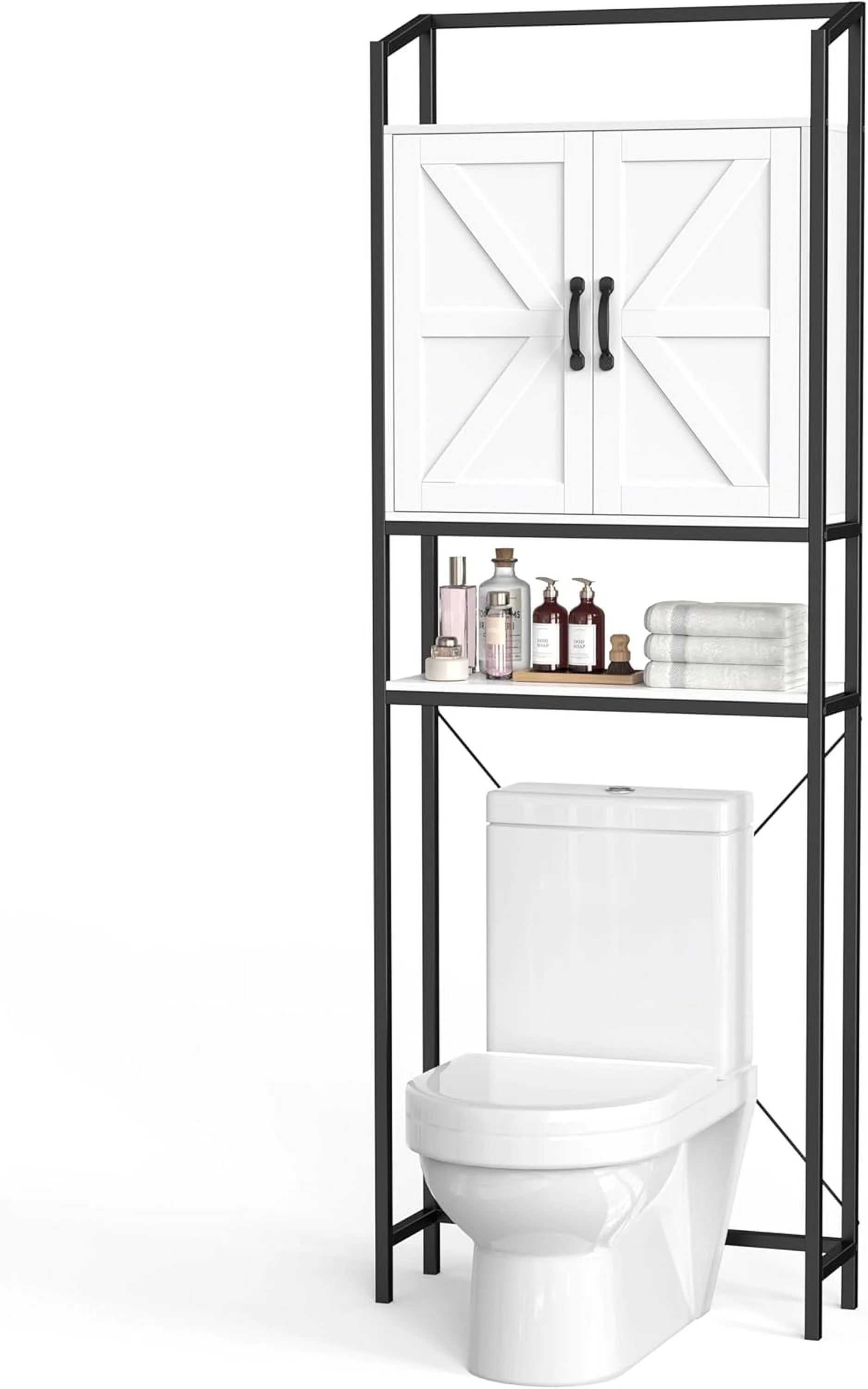 Frmobepts Over the Toilet Bathroom Storage Cabinet Space Saver with 2 Doors and 2 Storage Shelves, White