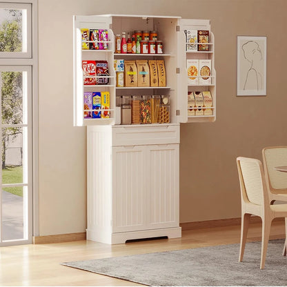 Aiho 64" Tall Kitchen Pantry, Farmhouse Storage Cabinet, Organizer, Drawer and Adjustable Shelves for Kitchen, Dining Room, Bathroom - White