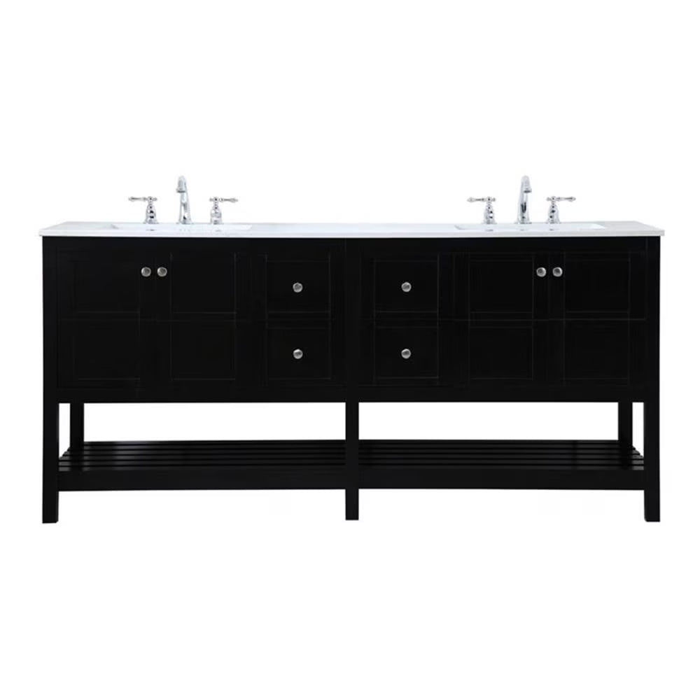 Elegant Decor Theo 72" Steel and Solid Wood Double Bathroom Vanity in Gray