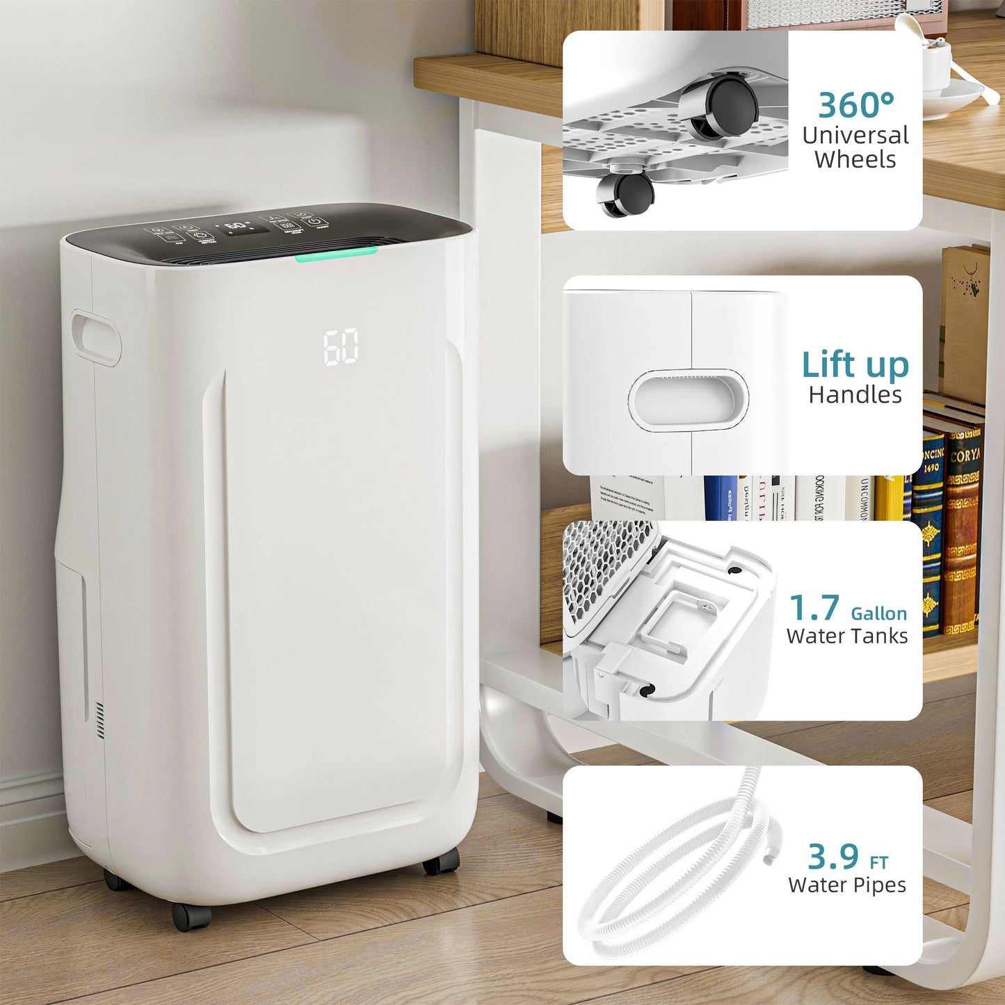 Rocyis 22 Pint/day (DOE) 5500 sq. ft. Dehumidifier for Home, 1.7 Gallon6.5L Water Tanks, Auto Drain or Manual Drainage, for Basements, Bedroom, Bathroom