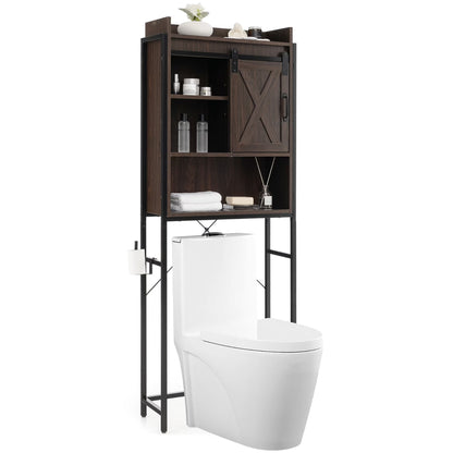 Gymax Over-The-Toilet Storage Cabinet Freestanding 4-Tier Bathroom Organizer Rack w/Adjustable Shelf Rustic Brown