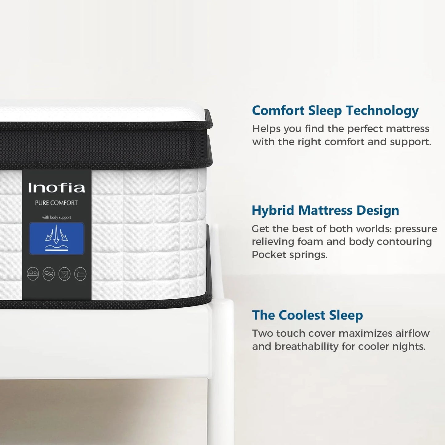 Inofia 10 Inch Hybrid Queen Size Mattress in a Box with Responsive Memory Foam, Multiple Sizes