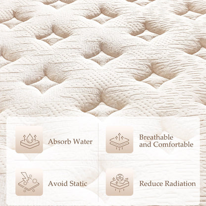 Queen Size Hybrid Mattress, Kescas 10 inch Euro Top Linen Cover Innerspring Mattress in a Box, with CertiPUR-US Certified Memory Foam, Plush Yet Supportive