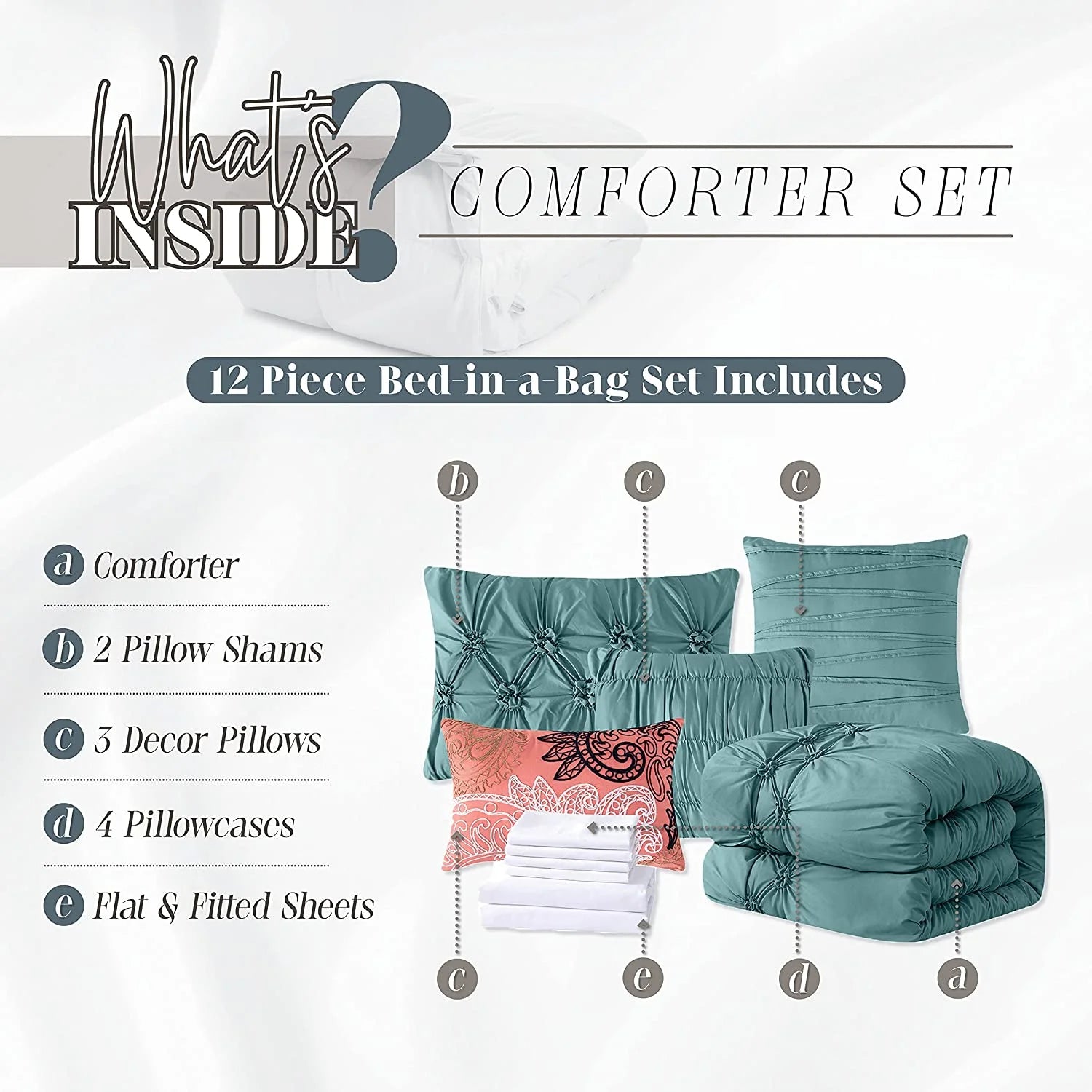 Elegant Comfort 12-Piece Bed-in-a-Bag, Ella Microsuede Comforter Collection with 6-Piece Sheet Set, Smart Pockets and Decorative Pillows, All Season Bedding, Full/Queen, Mint Green