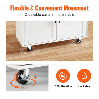 VEVOR Kitchen Island Cart with Solid Wood Top, 35.4" Width Mobile Carts with Storage Cabinet, Rolling Kitchen Table with Spice Rack, Towel Rack, Drop Leaf and Drawer
