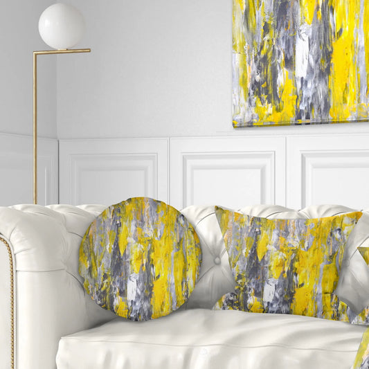 Designart Grey and Yellow Abstract Pattern - Abstract Throw Pillow - 12x20
