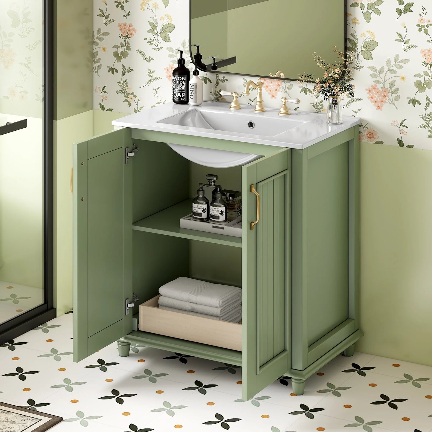 Harper & Bright Designs 30" Bathroom Vanity with Sink, Bathroom Storage Cabinet with Drawers, Single Sink Bathroom Vanity, Green