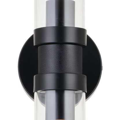 Levitt 2 Light Black Industrial Bathroom Vanity Wall Fixture with Clear Tube Glass