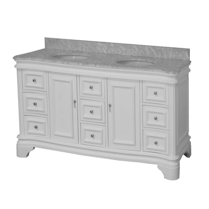 Katherine 72" Double Bathroom Vanity with White Cabinet and Carrara Marble Top