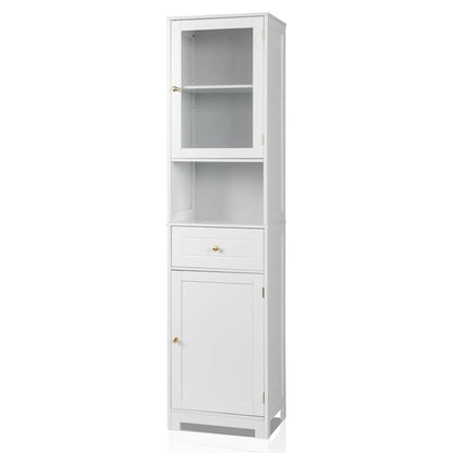 Ktaxon Large Bathroom Tall Storage Cabinet Organizer, Freestanding Line Tower Pantry Cabinet with Adjustable Shelves and 2 Cupboards for Kitchen Living Room Bedroom Office, 18"x13"x71", White