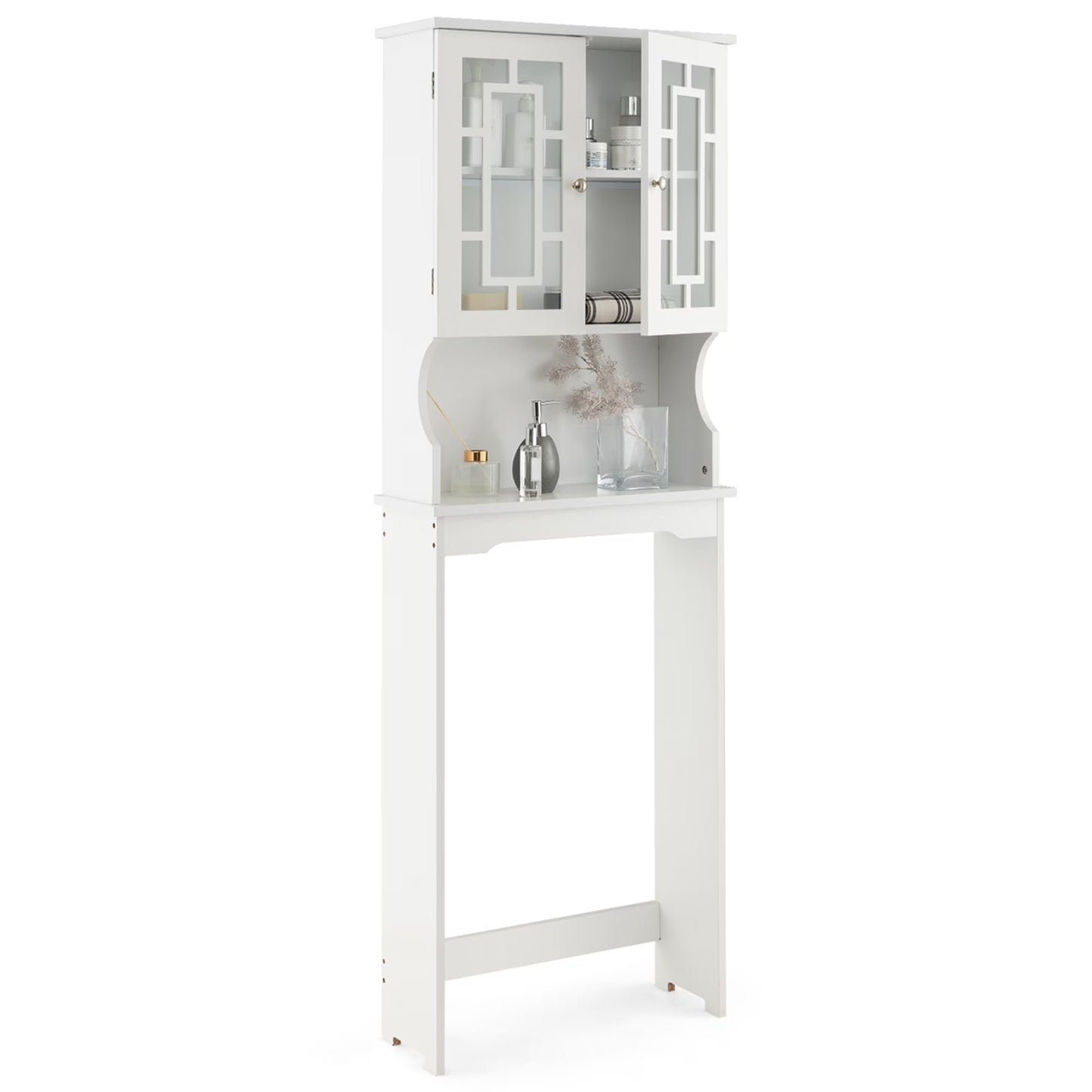 Costway Over the Toilet Storage Bathroom Spacesaver Cabinet Tower Organizer Shelf & Doors White