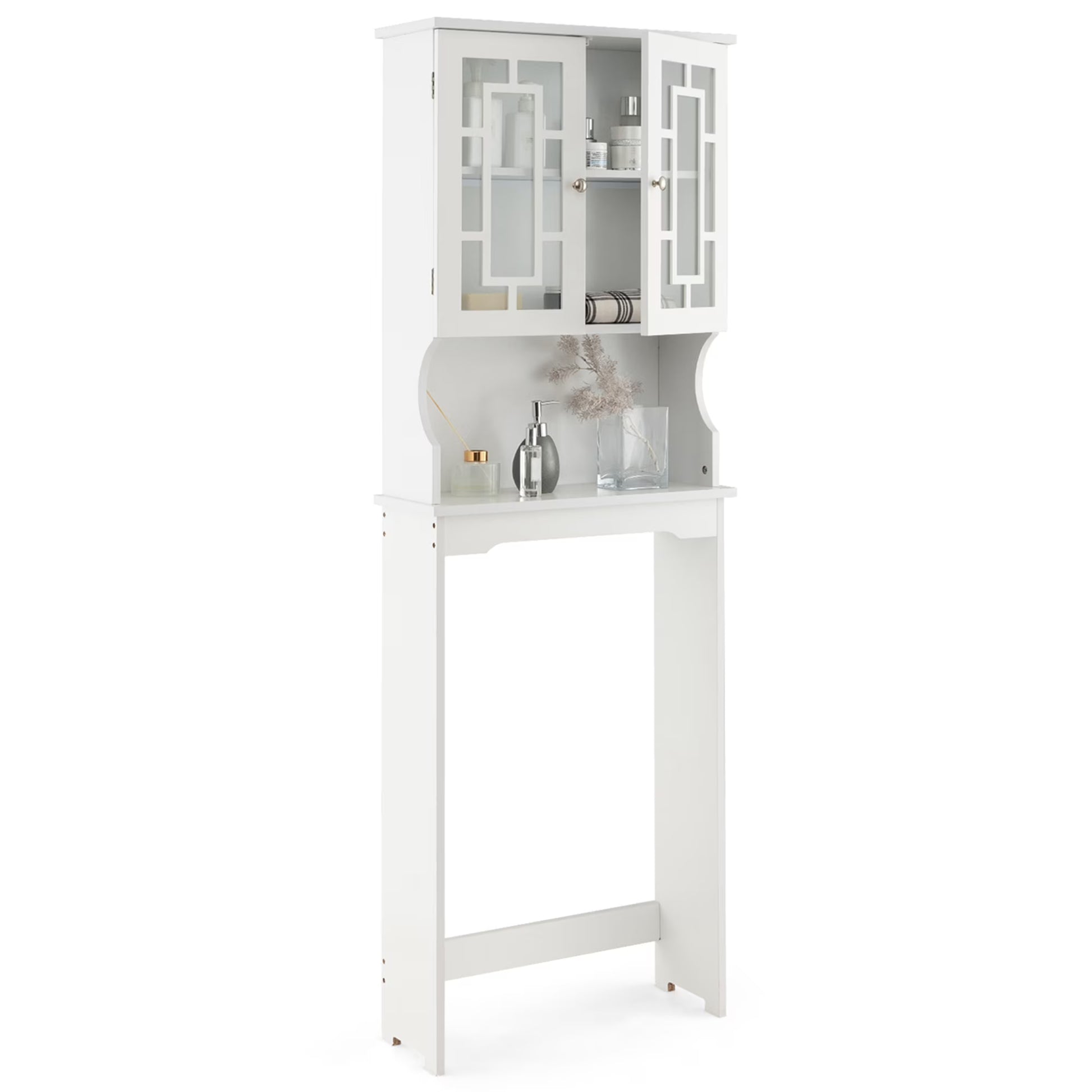 Costway Over the Toilet Storage Bathroom Spacesaver Cabinet Tower Organizer Shelf & Doors White