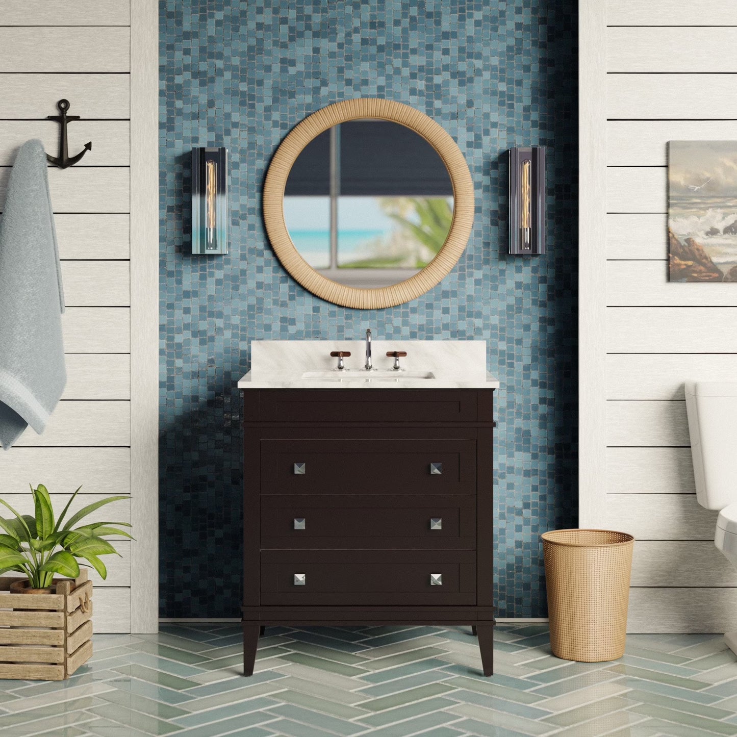 Eleanor 30" Bathroom Vanity with White Cabinet and Carrara Marble Top