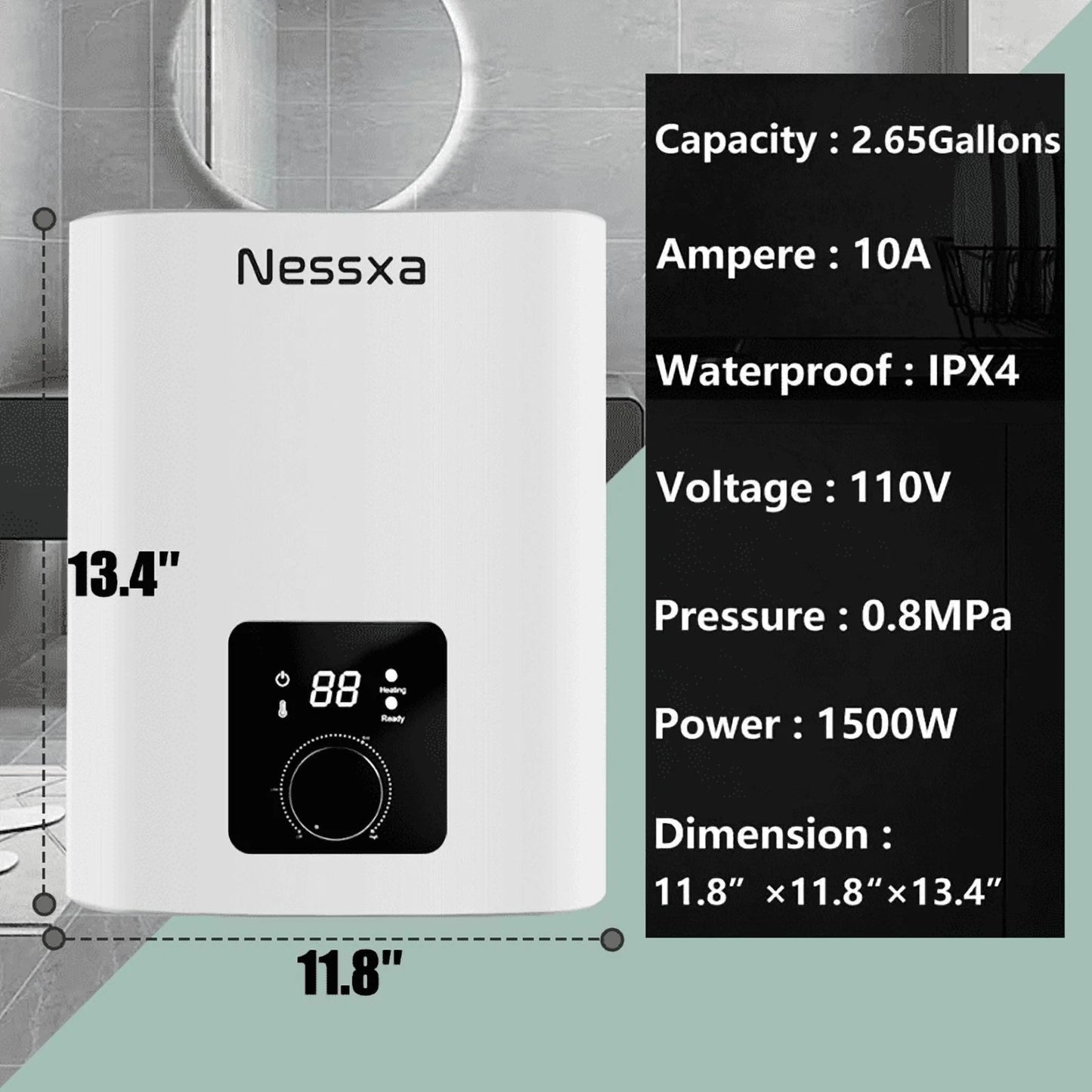 8 gallon mini instant electric water heater, 110V/1500W, kitchen sink quick heating water heater, bathroom household energy-saving water heater, instant heating, saving electricity and space