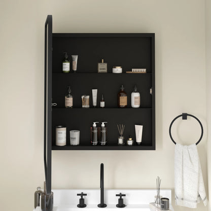 Emma + Oliver Black Metal Framed Bathroom Medicine Cabinet with Reversible, Recessed Design and Beveled Rounded Mirror - 24" x 30"
