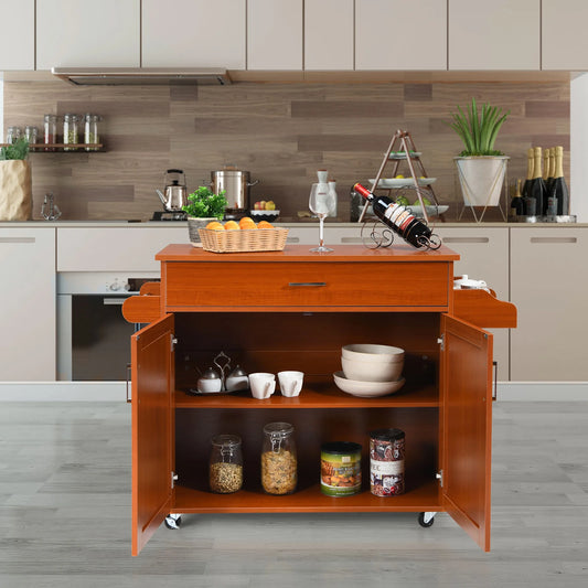 Costway Rolling Kitchen Island Cart Storage Cabinet w/Towel & Spice Rack Cherry