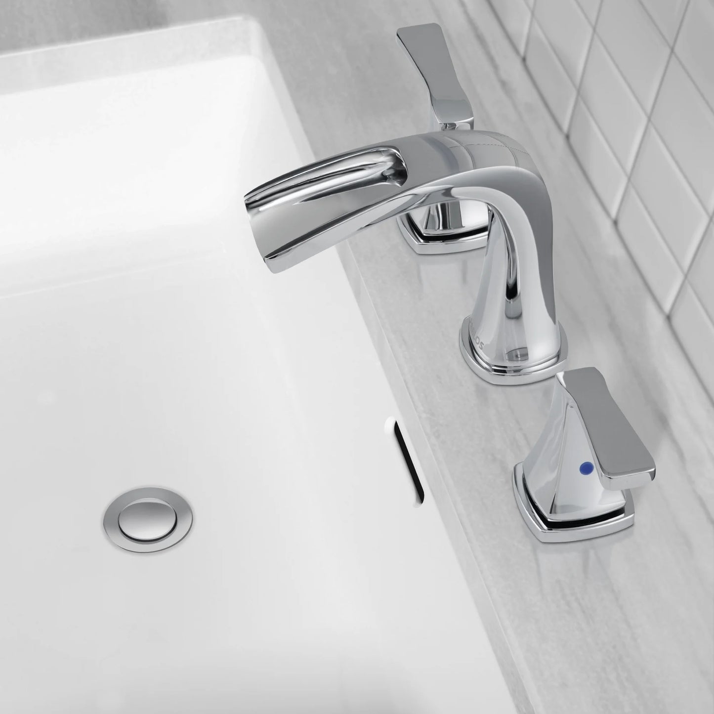 PARLOS Waterfall Widespread Two Handles Bathroom Sink Faucet , Polished Chrome