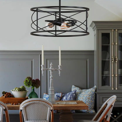 LOHASLED 3 Lights Black Vintage Retro Industrial Modern Farmhouse Lighting, Semi Flush Mount Ceiling Light Fixture with Metal Cage for Kitchen Bedroom Hallway Living Room Bathroom