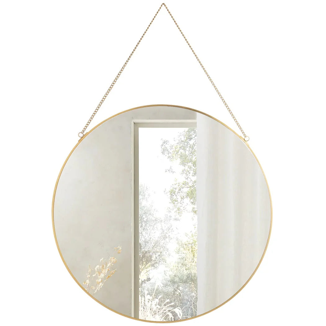 Wall Mirror, 15.7in Hanging Round Mirror with Chain, Golden Metal Frame Circle Mirror for Bathroom, Bedroom, Living Room, Entryway